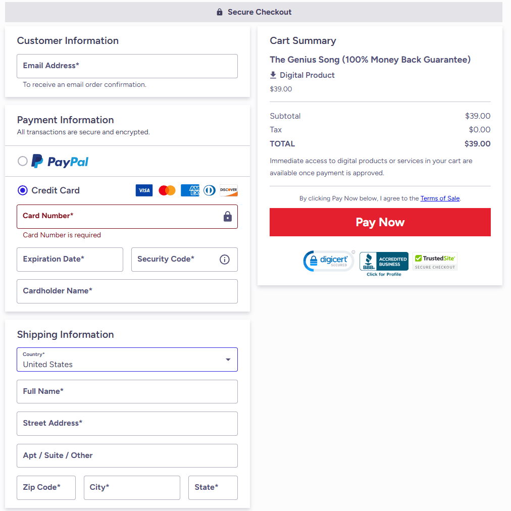 Genius Song order form